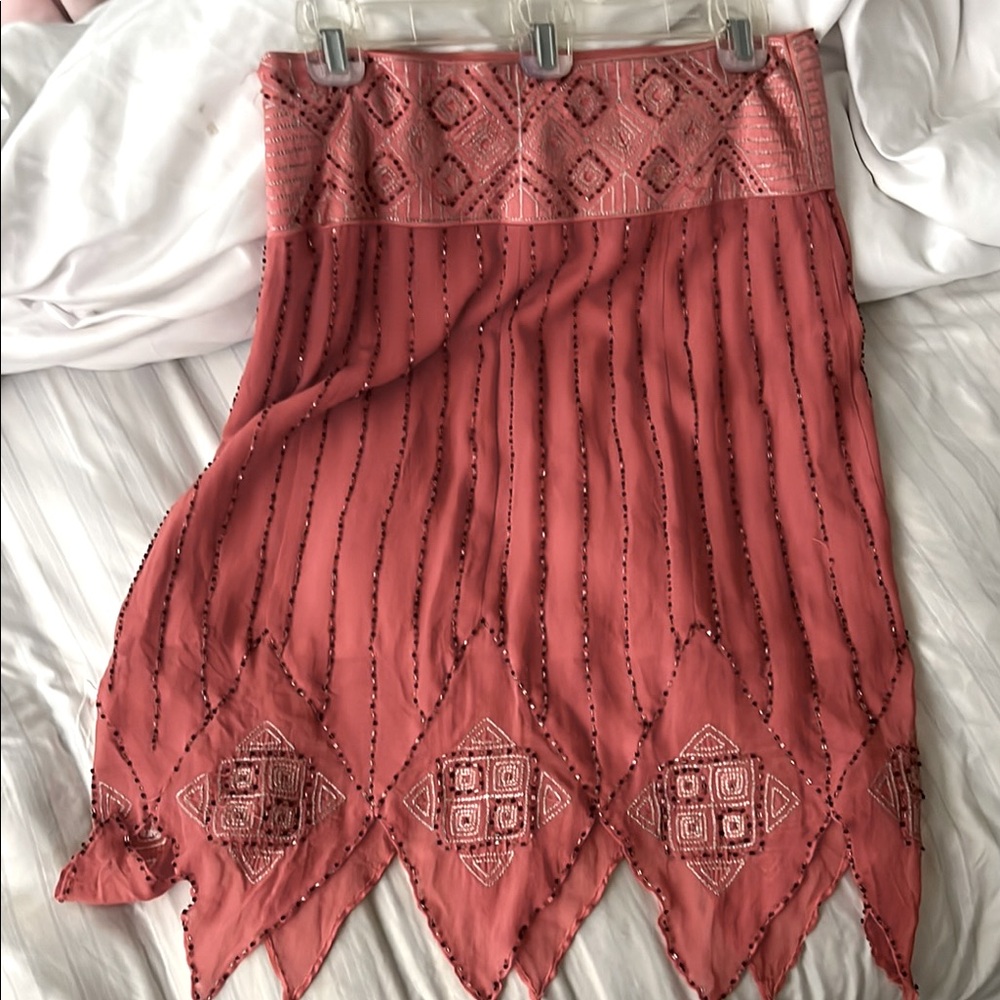 Bebe Coral Embroidered Midi Skirt